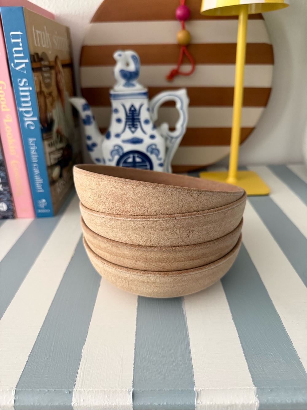 Vintage Stack of Four Natural Wood Nesting Bowls
